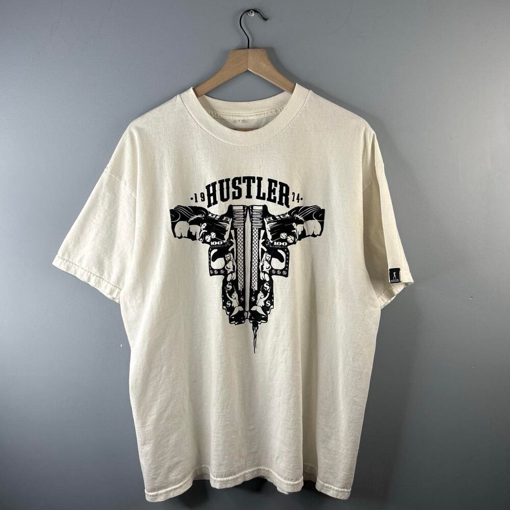 Hustler-apparel Men's Cream and White T-shirt